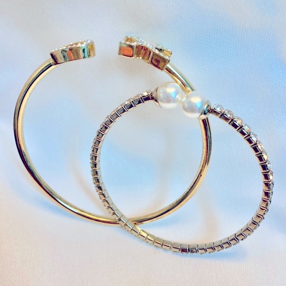 Cuff Bracelets Faux Pearl and Rhinestones - Picture 5 of 6